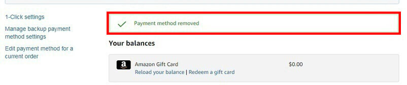     Payment method removed