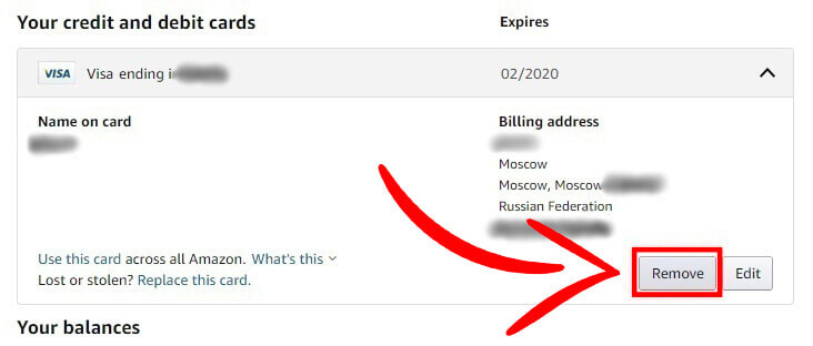 удалить банковскую карту нажатием кнопки remove удалить банковскую карту нажатием кнопки remove